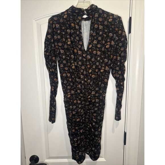 Evereve Women’s Lorelei Ruched Smocked Knit FLORAL Dress Sz S - Picture 4 of 10